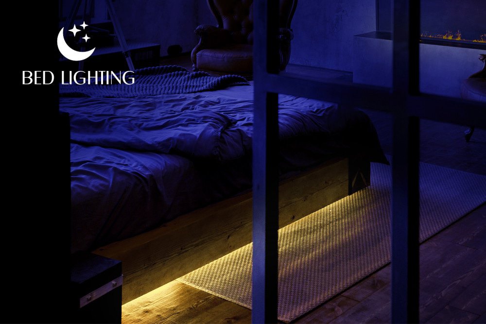 Bed with led lighting top